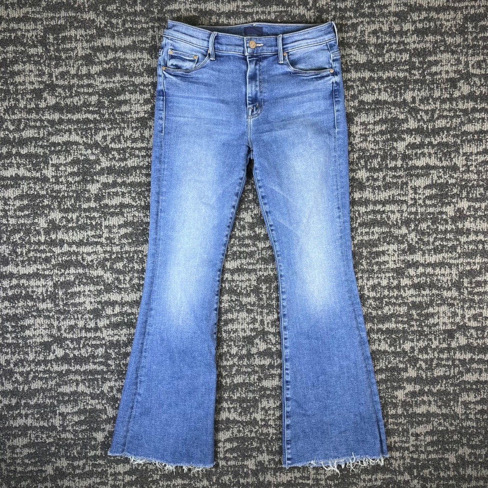 Mother Flare Jeans Womens 29 Blue Raw Hem Stretch Denim Made in USA